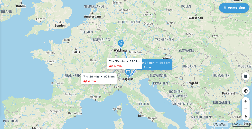 Kartenvorschau der Route von Tag 1